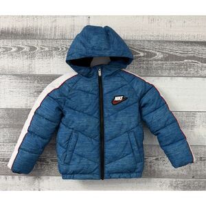 Nike Puffer Hooded Blue Jacket Kids Size XS 3/4 Years Old